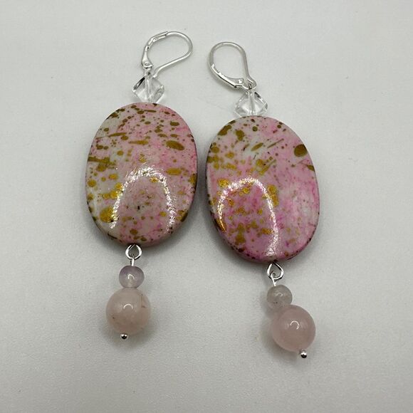 SALE 3" dangle earrings with painted acrylic beads, rose quartz and glass beads! - Picture 3 of 11